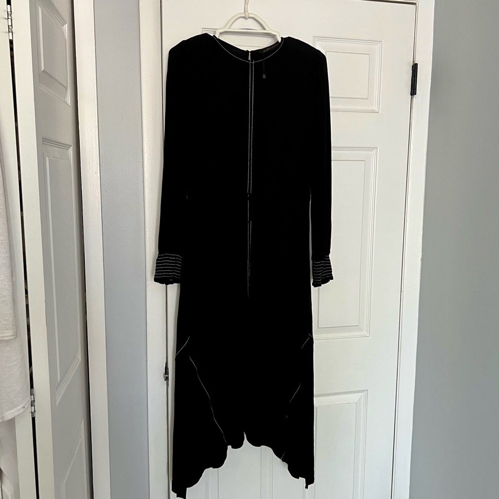 Zara Black Long Sleeve Dress with White Accents